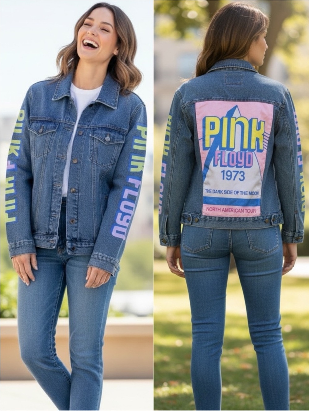 PINK FLOYD Dark Side of the Moon Denim Trucker Jacket Size L